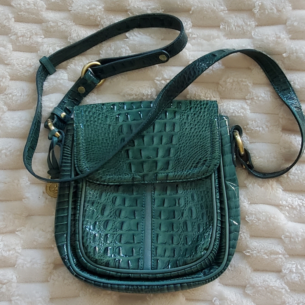 Brahmin Green Crocodile-Embossed Crossbody Bag